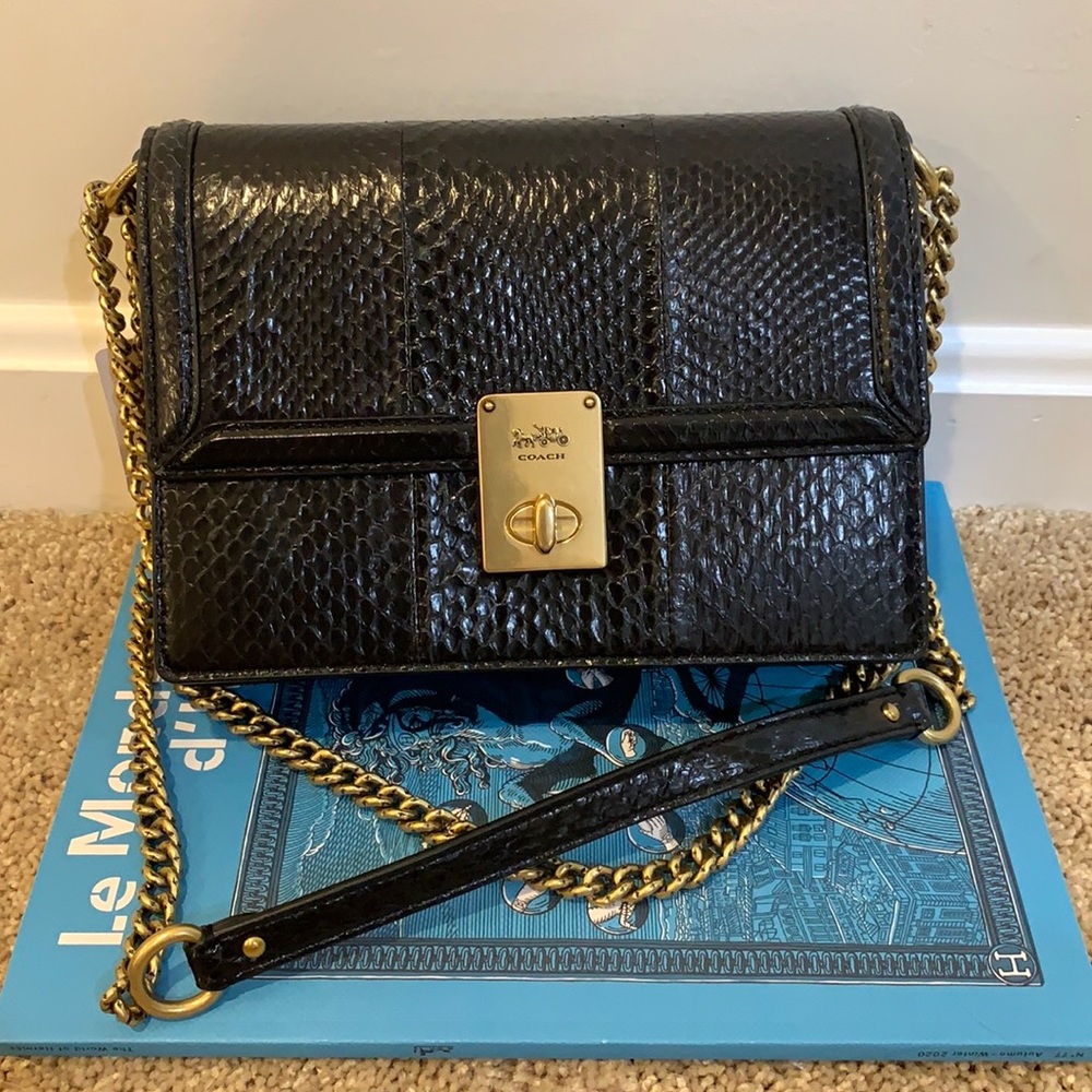 COACH HUTTON SHOULDER BAG IN SNAKESKIN
